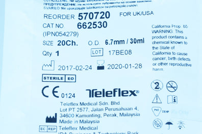 Teleflex 662530 Soft Simplastic 2 Way Foley Couvelaire Tip Cath. 20Ch x 6.7mm(x)